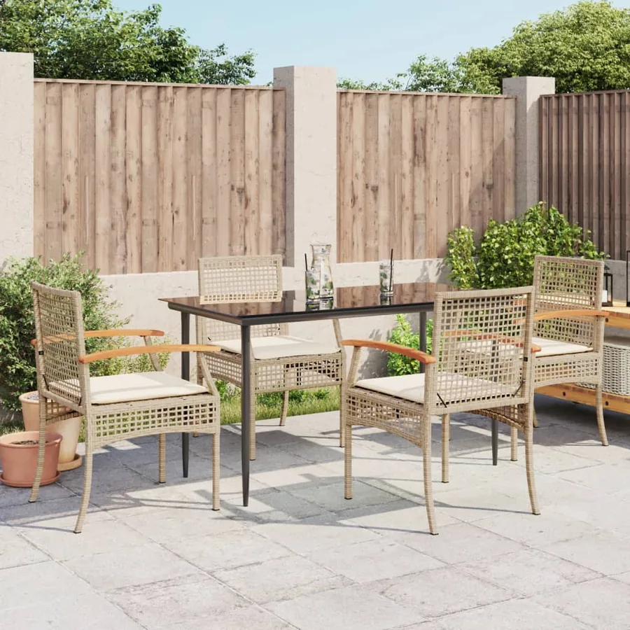 Ensemble à manger de jardin avec coussins 5pcs Beige poly rotin