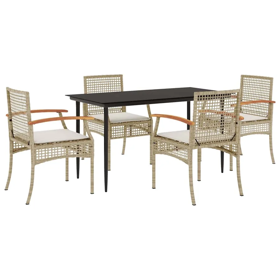 Ensemble à manger de jardin avec coussins 5pcs Beige poly rotin - 2