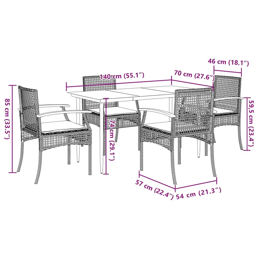 Ensemble à manger de jardin avec coussins 5pcs Beige poly rotin - 7