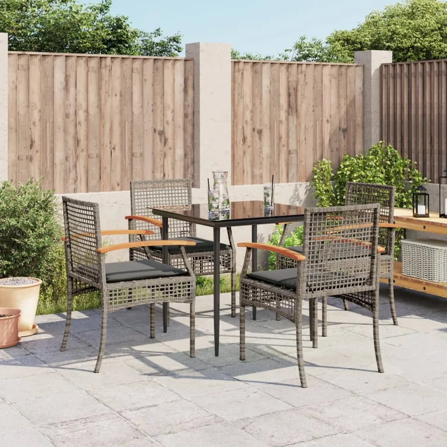 Ensemble à manger de jardin 5 pcs coussins gris résine tressée