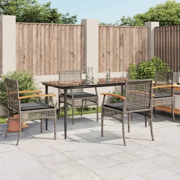 Ensemble à manger de jardin 5 pcs coussins gris résine tressée