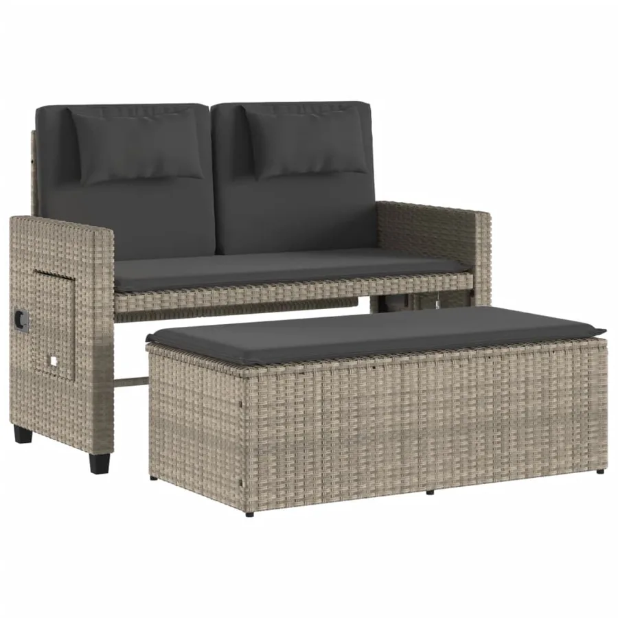 Banc inclinable de jardin et coussins gris clair résine tressée - 5