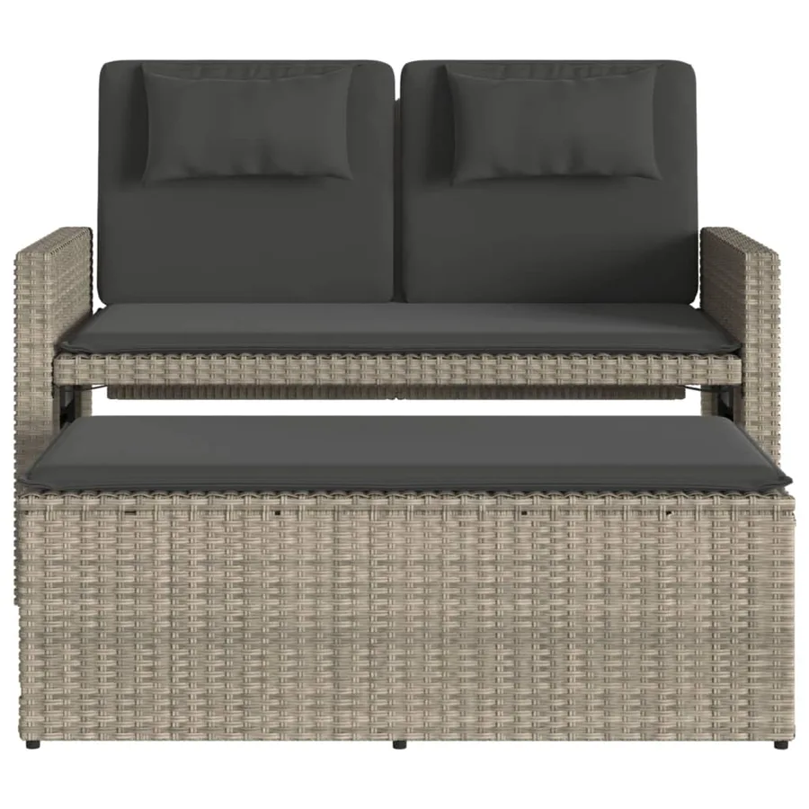 Banc inclinable de jardin et coussins gris clair résine tressée - 6