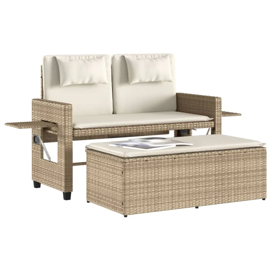 Banc inclinable de jardin avec coussins beige résine tressée - 4