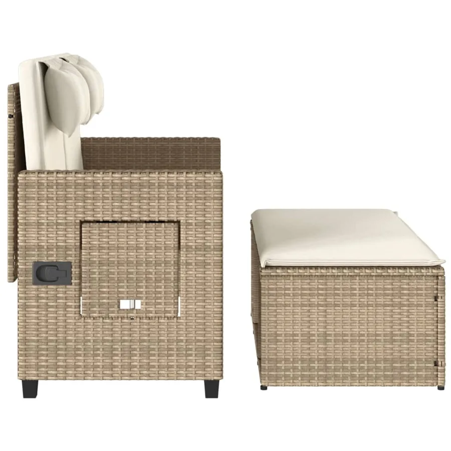 Banc inclinable de jardin avec coussins beige résine tressée - 7