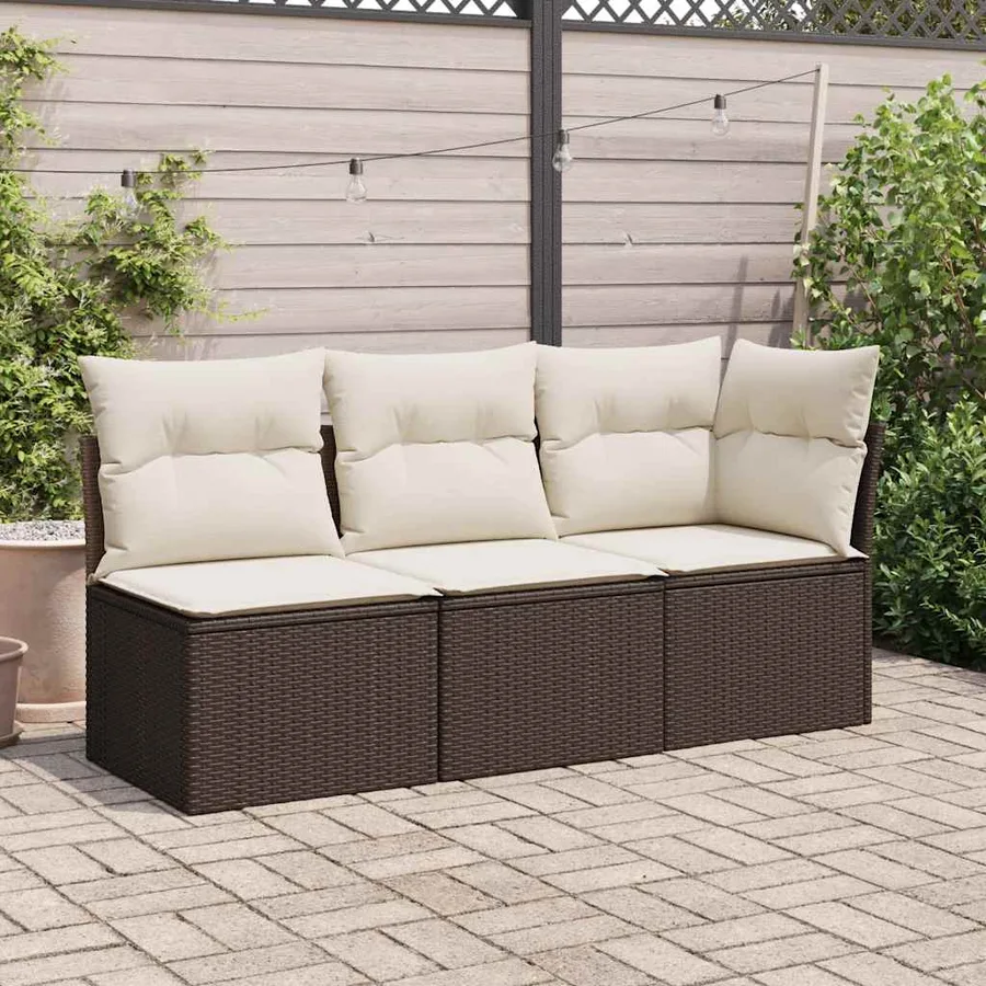 Chaise de jardin sans accoudoirs avec coussins marron rotin - 3