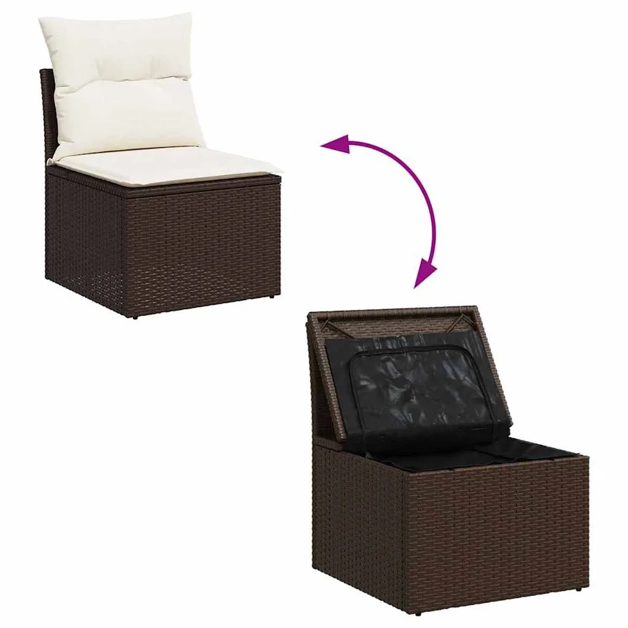Chaise de jardin sans accoudoirs avec coussins marron rotin - 7