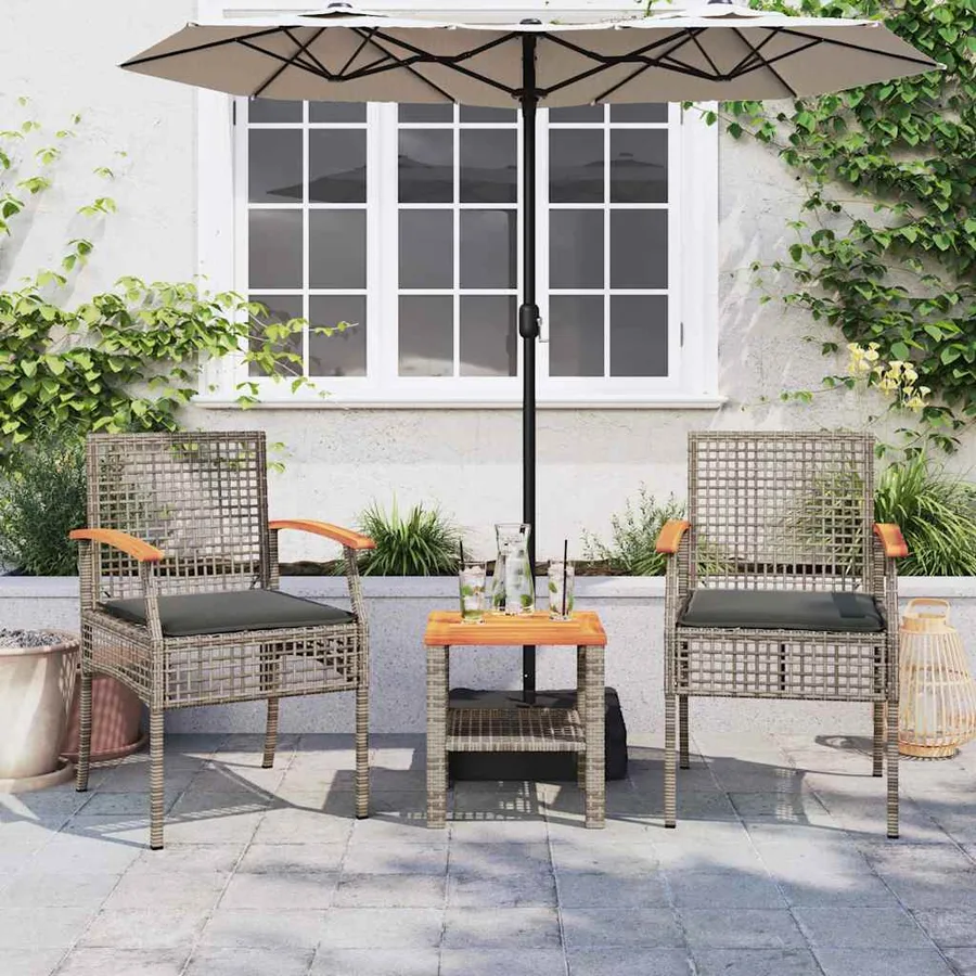 Chaises de jardin coussins lot de 2 gris résine tressée acacia - 3