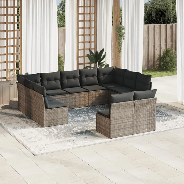 Salon de jardin 11 pcs avec coussins gris résine tressée