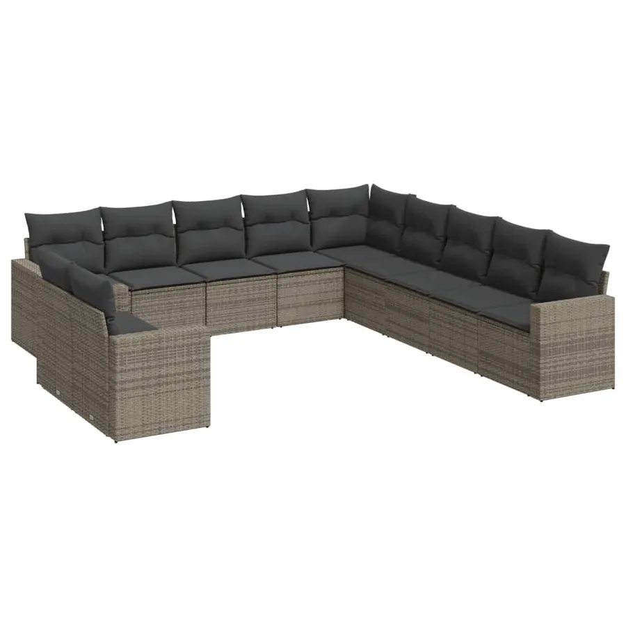 Salon de jardin 11 pcs avec coussins gris résine tressée - 2