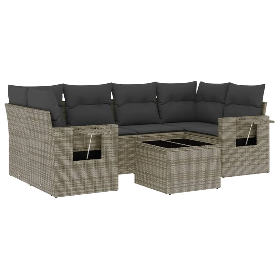 Salon de jardin avec coussins 7 pcs gris résine tressée - 2