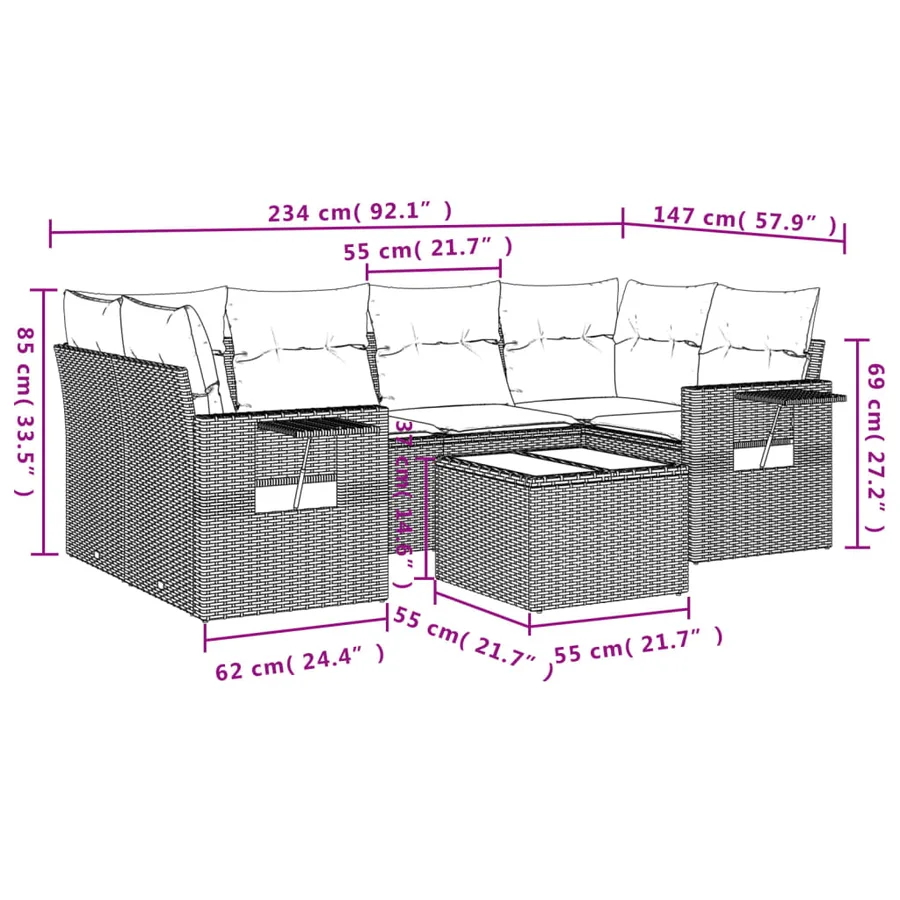 Salon de jardin avec coussins 7 pcs gris résine tressée - 3