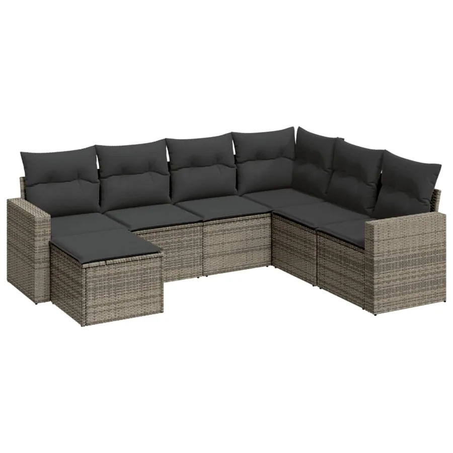 Salon de jardin avec coussins 7 pcs gris résine tressée - 2