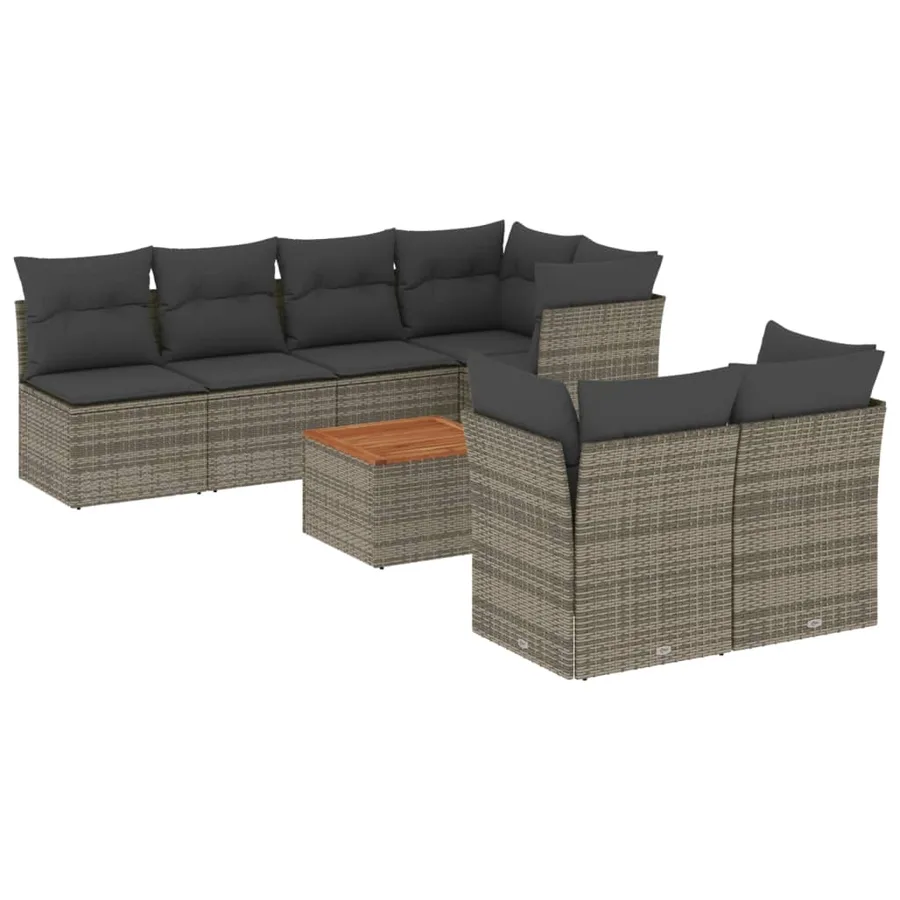 Salon de jardin 8 pcs avec coussins gris résine tressée - 2
