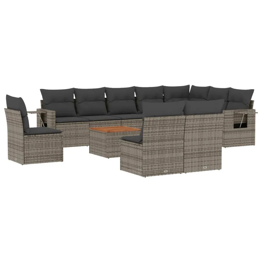 Salon de jardin 11 pcs avec coussins gris résine tressée - 2
