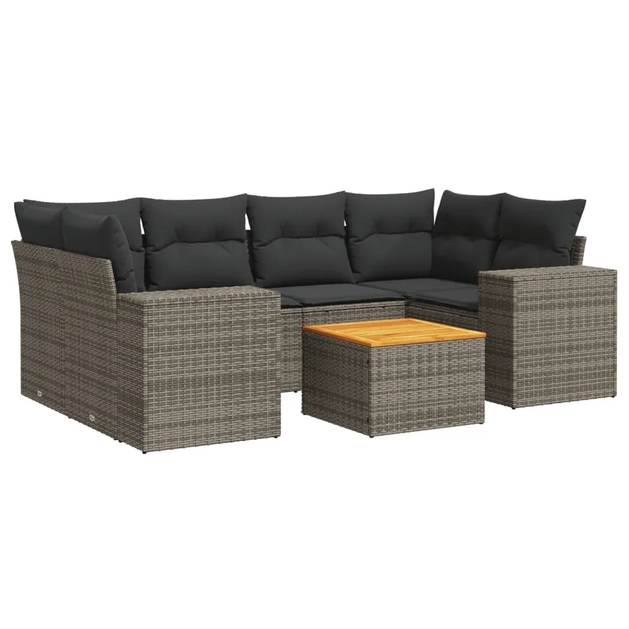 Salon de jardin avec coussins 7 pcs gris résine tressée - 2
