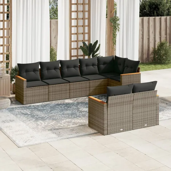 Salon de jardin 8 pcs avec coussins gris résine tressée