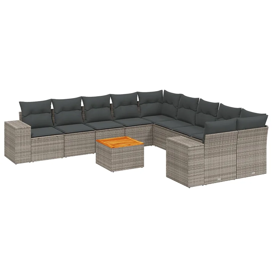 Salon de jardin 11 pcs avec coussins gris résine tressée - 2