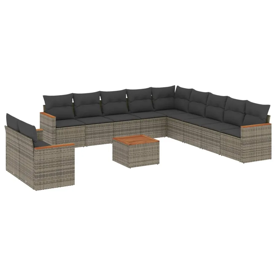 Salon de jardin avec coussins 12 pcs gris résine tressée - 2