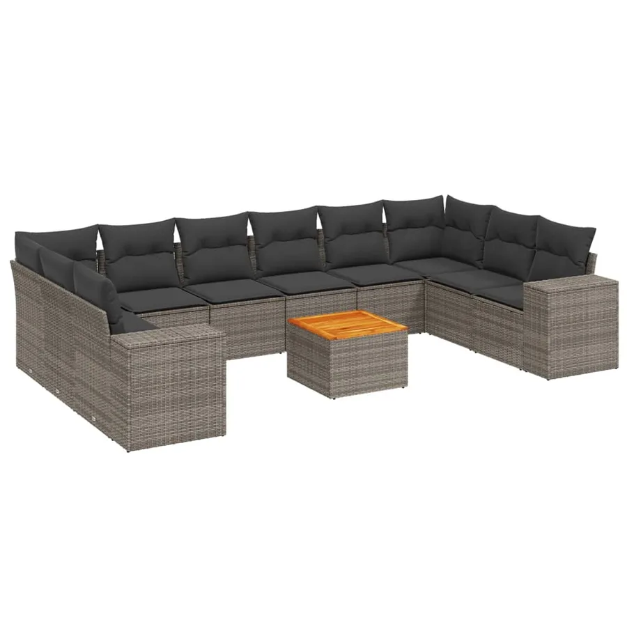 Salon de jardin 11 pcs avec coussins gris résine tressée - 2