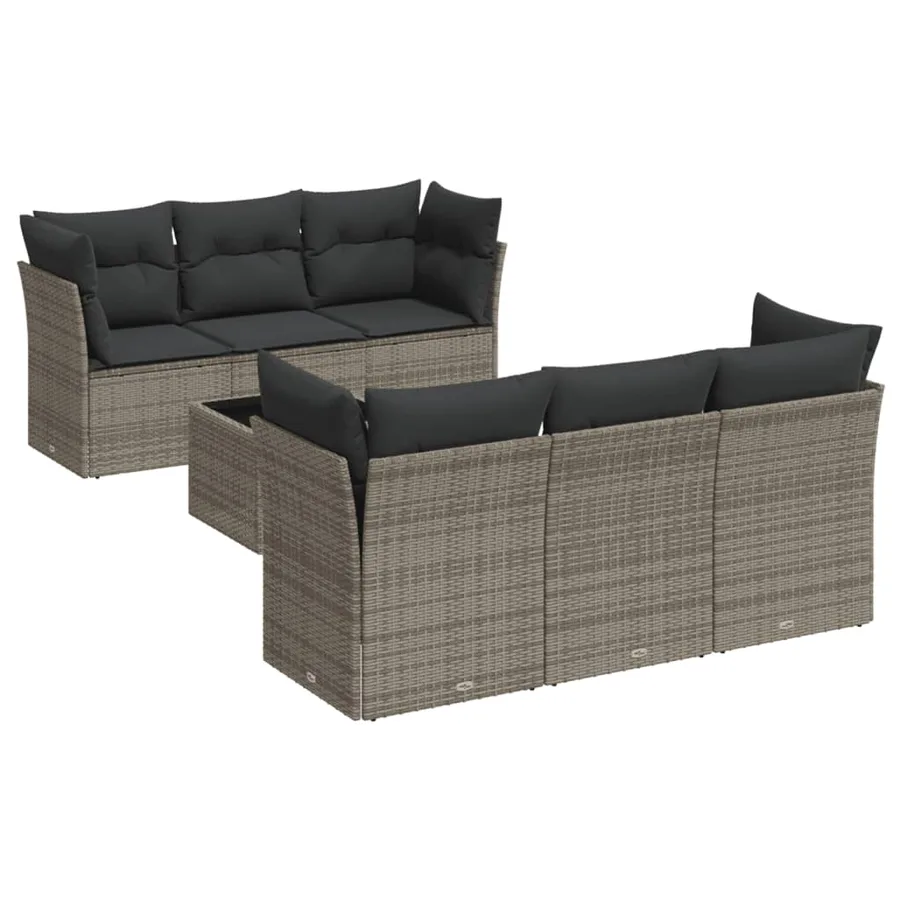 Salon de jardin avec coussins 7 pcs gris résine tressée - 2