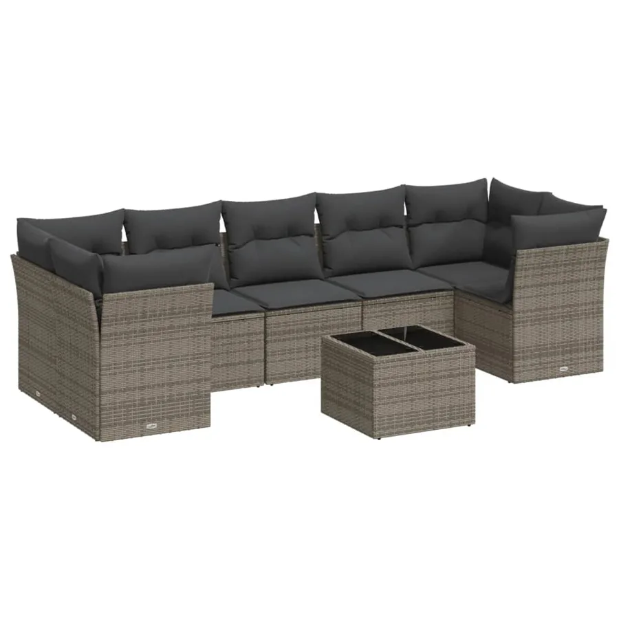 Salon de jardin 8 pcs avec coussins gris résine tressée - 2