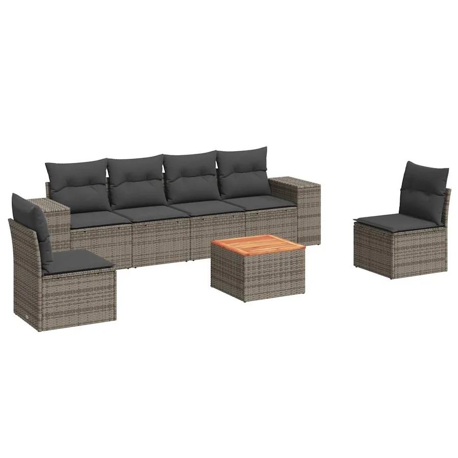 Salon de jardin avec coussins 7 pcs gris résine tressée - 2