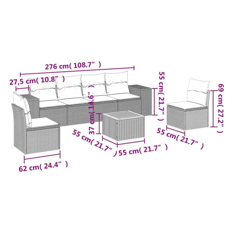 Salon de jardin avec coussins 7 pcs gris résine tressée - 3