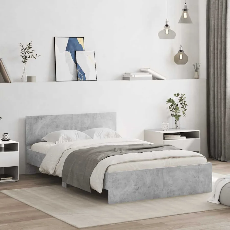Cadre de lit avec tête de lit et LED gris béton 120x190 cm - 4