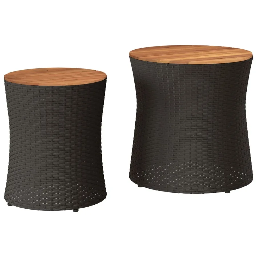 Tables d'appoint de jardin 2 pcs dessus en bois noir poly rotin - 2
