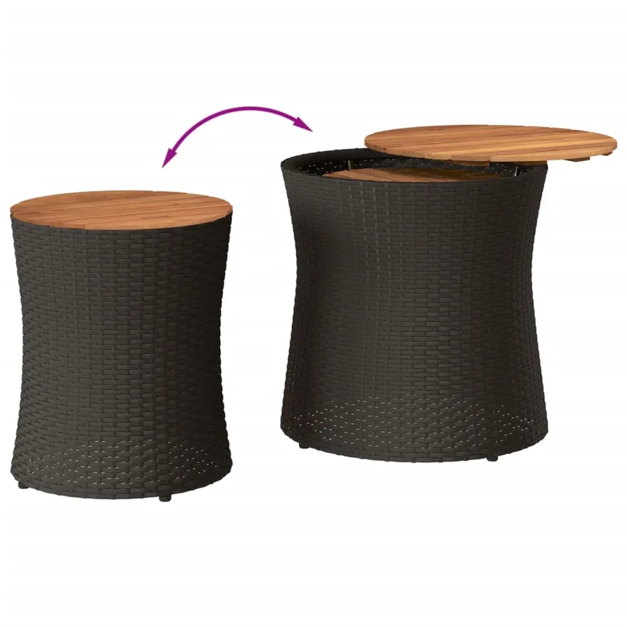 Tables d'appoint de jardin 2 pcs dessus en bois noir poly rotin - 7