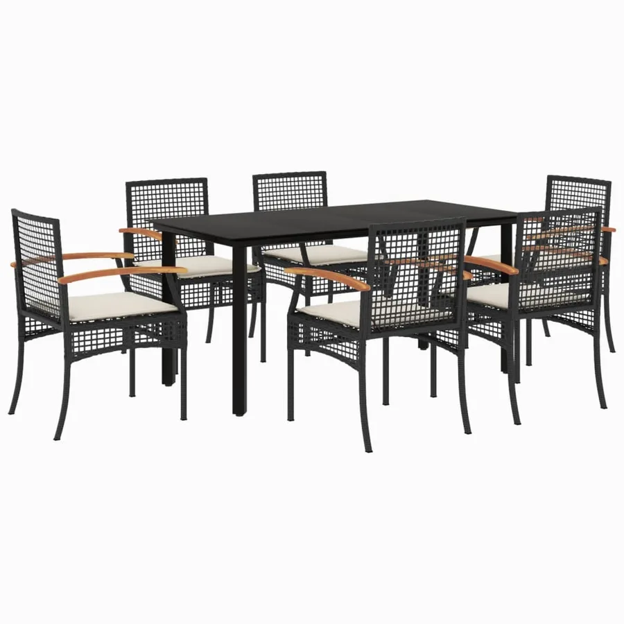 Ensemble à manger de jardin coussins 7pcs Noir Résine tressée - 2