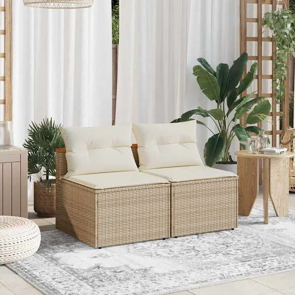 Canapés de jardin sans accoudoirs avec coussins 2 pcs beige