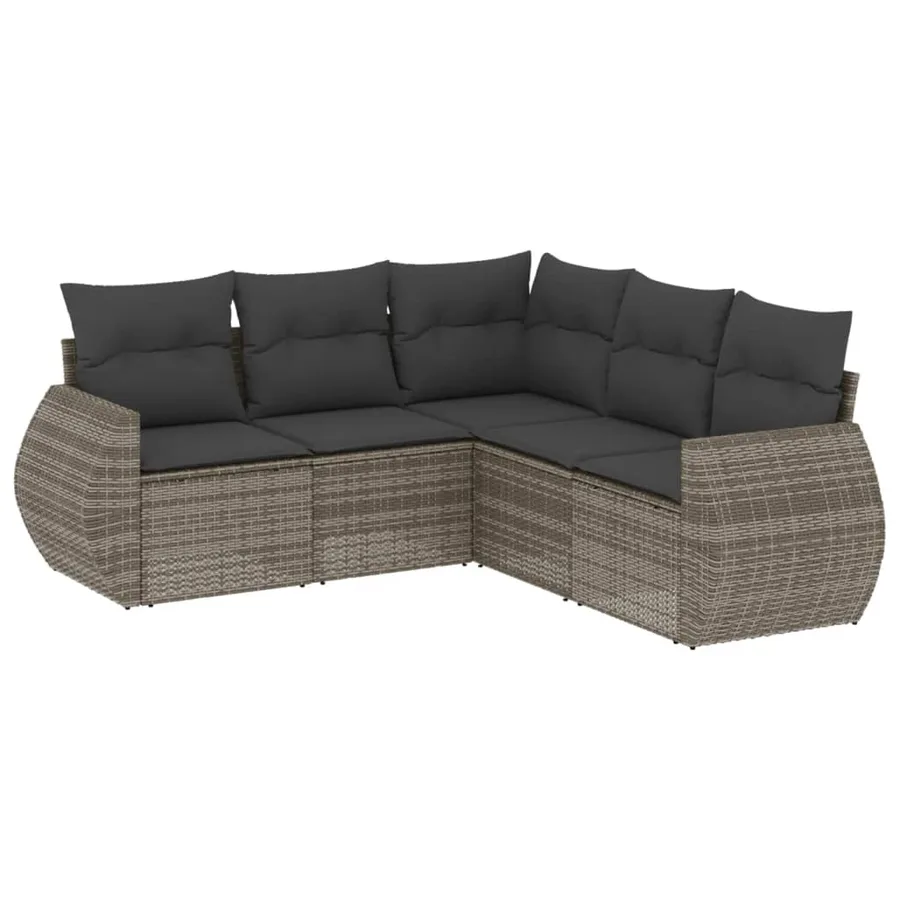 Salon de jardin 5 pcs avec coussins gris résine tressée - 2