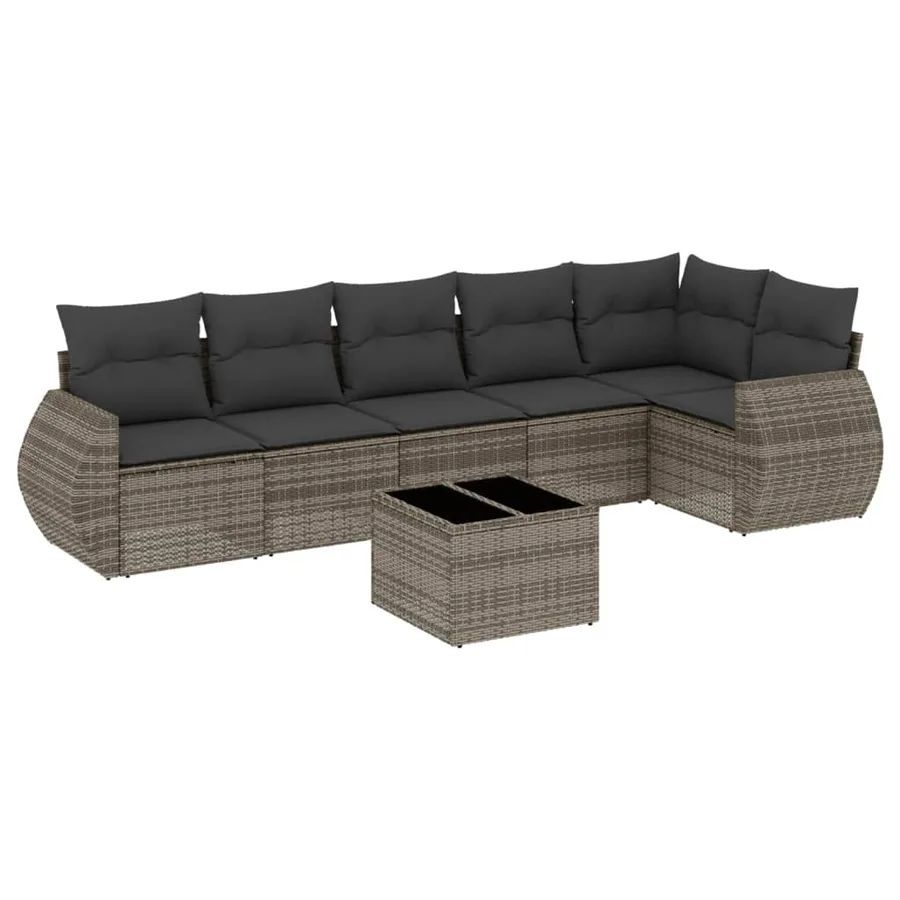 Salon de jardin avec coussins 7 pcs gris résine tressée - 2