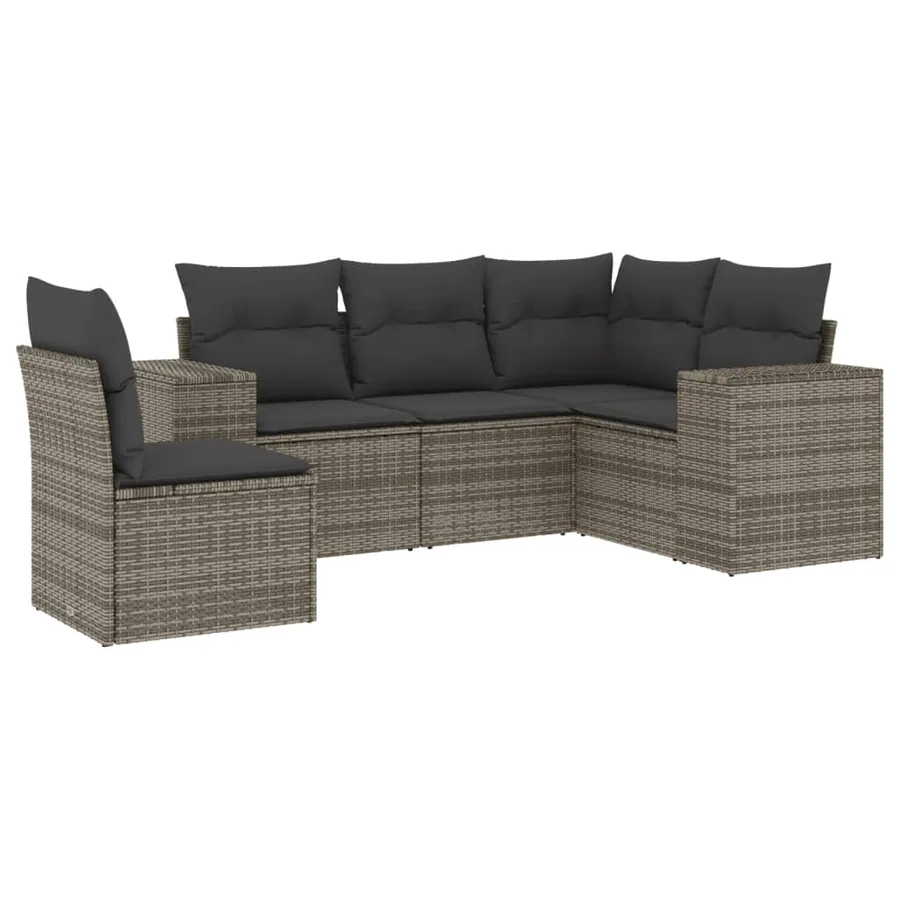 Salon de jardin 5 pcs avec coussins gris résine tressée - 2