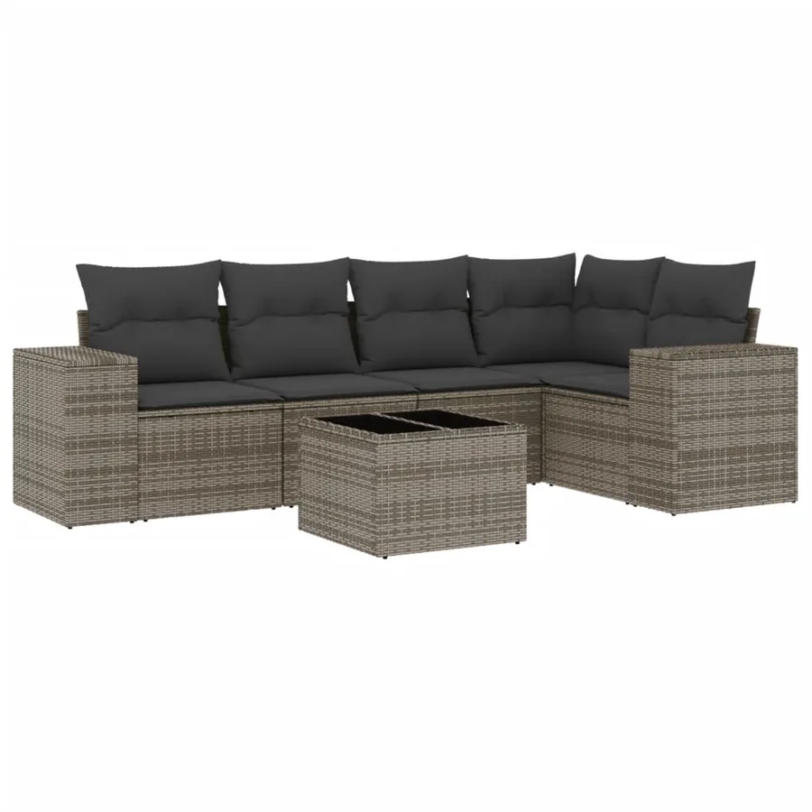 Salon de jardin 6 pcs avec coussins gris résine tressée - 2