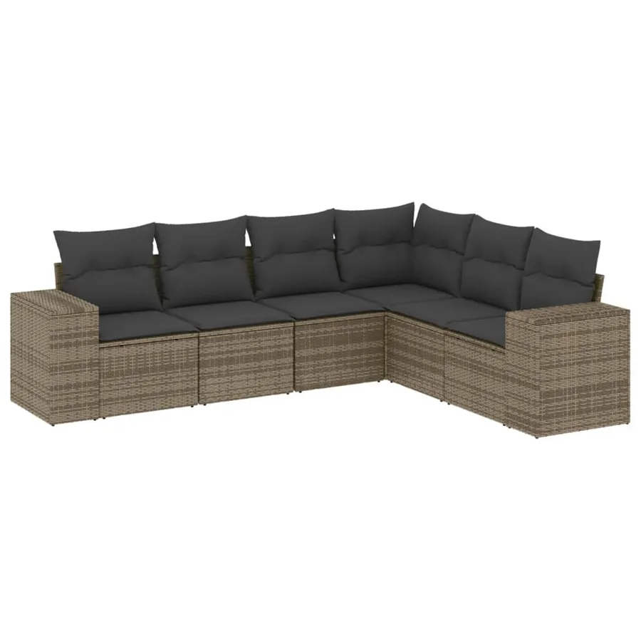 Salon de jardin 6 pcs avec coussins gris résine tressée - 2
