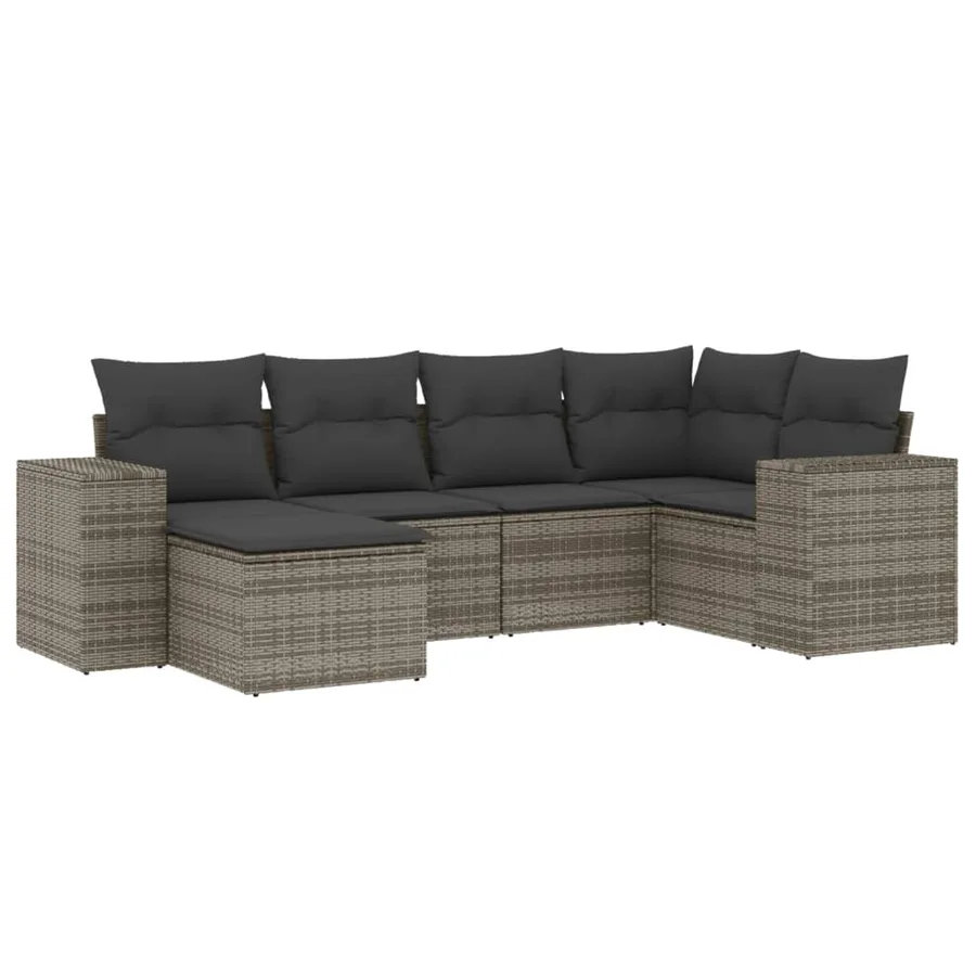 Salon de jardin 6 pcs avec coussins gris résine tressée - 2