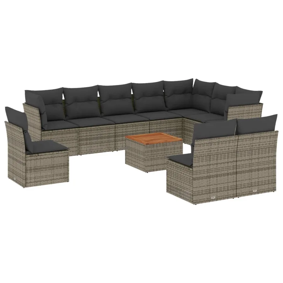 Salon de jardin 11 pcs avec coussins gris résine tressée - 2