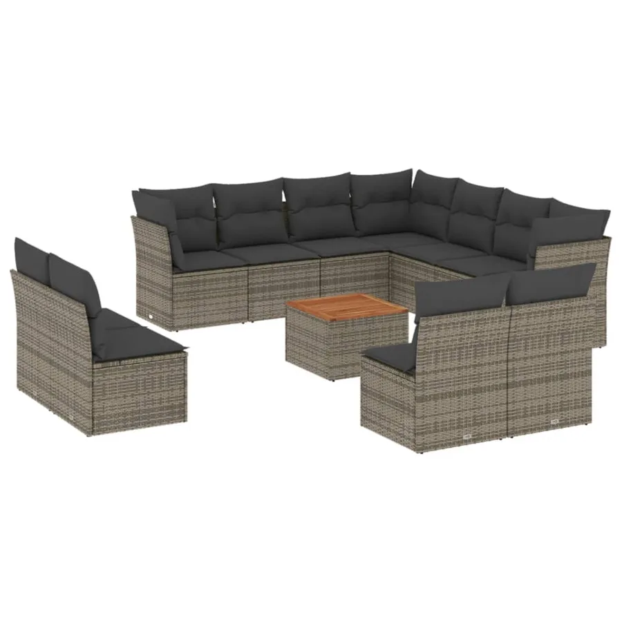 Salon de jardin avec coussins 12 pcs gris résine tressée - 2