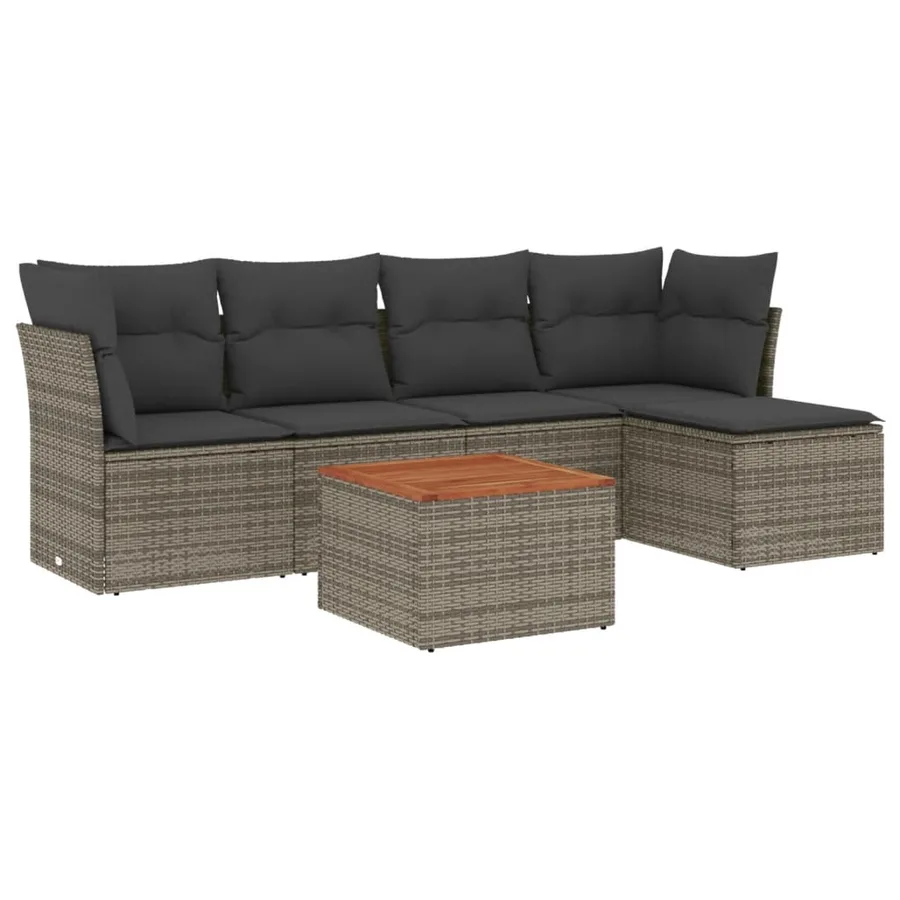 Salon de jardin 6 pcs avec coussins gris résine tressée - 2