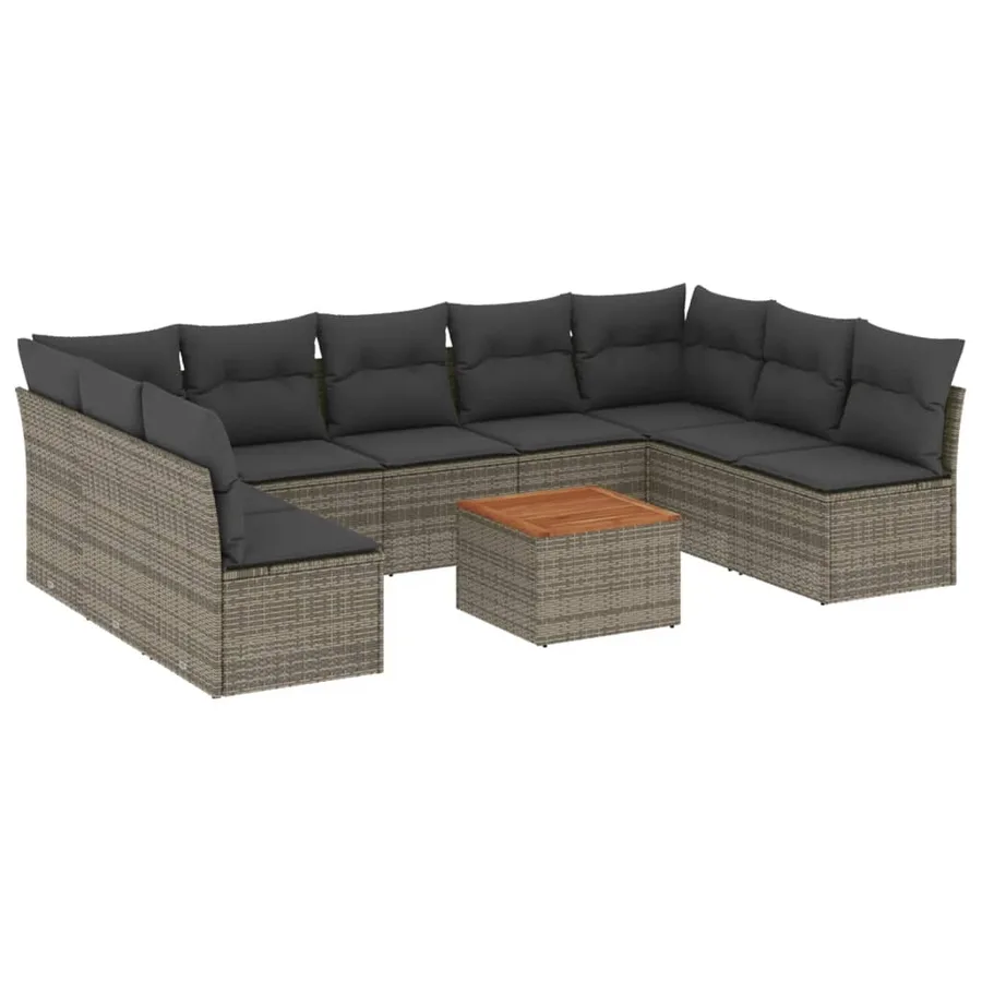 Salon de jardin avec coussins 10 pcs gris résine tressée - 2