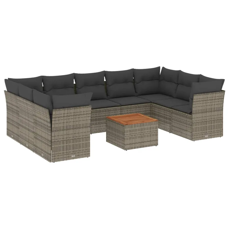Salon de jardin avec coussins 10 pcs gris résine tressée - 2