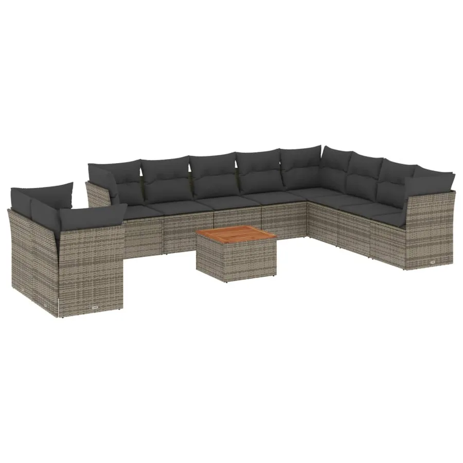 Salon de jardin 11 pcs avec coussins gris résine tressée - 2