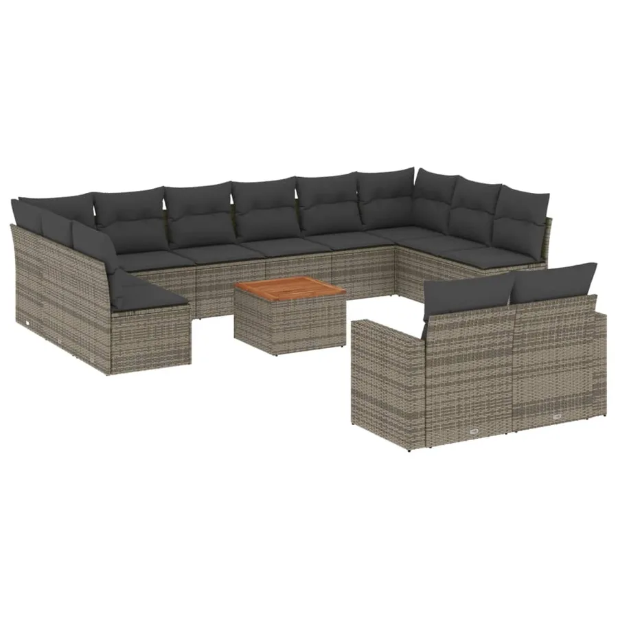 Salon de jardin avec coussins 13 pcs gris résine tressée - 2