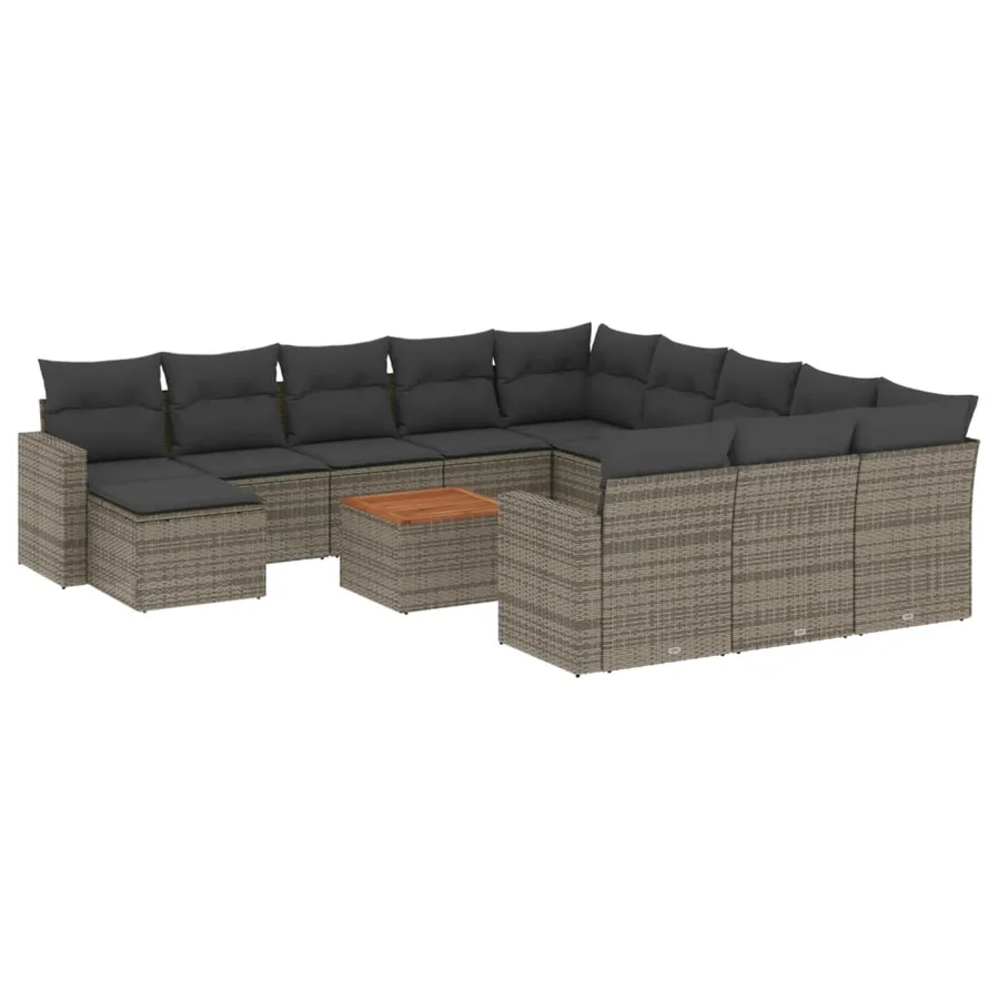 Salon de jardin avec coussins 13 pcs gris résine tressée - 2