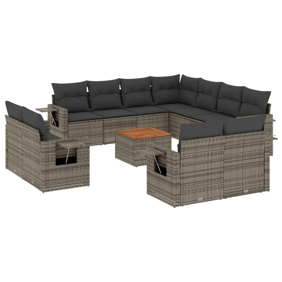 Salon de jardin avec coussins 12 pcs gris résine tressée - 2