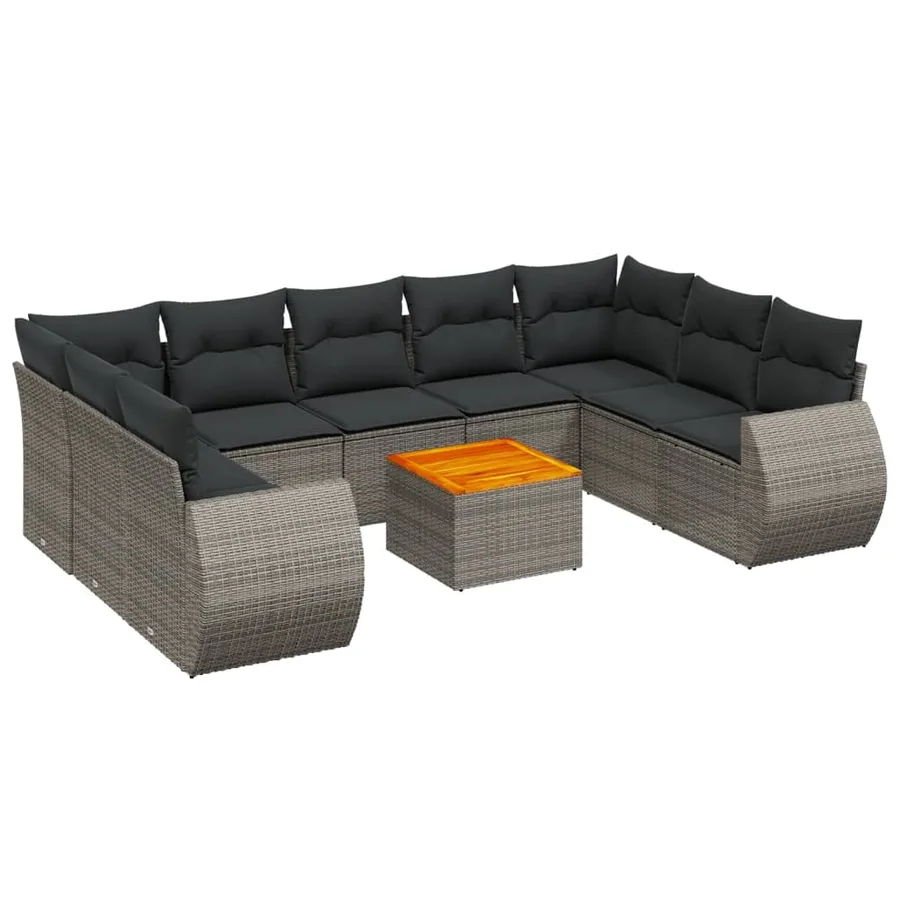 Salon de jardin avec coussins 10 pcs gris résine tressée - 2