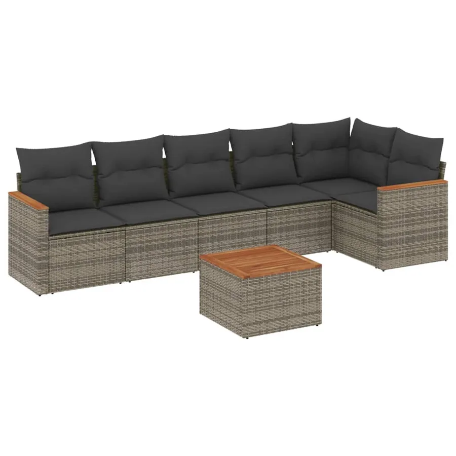 Salon de jardin avec coussins 7 pcs gris résine tressée - 2